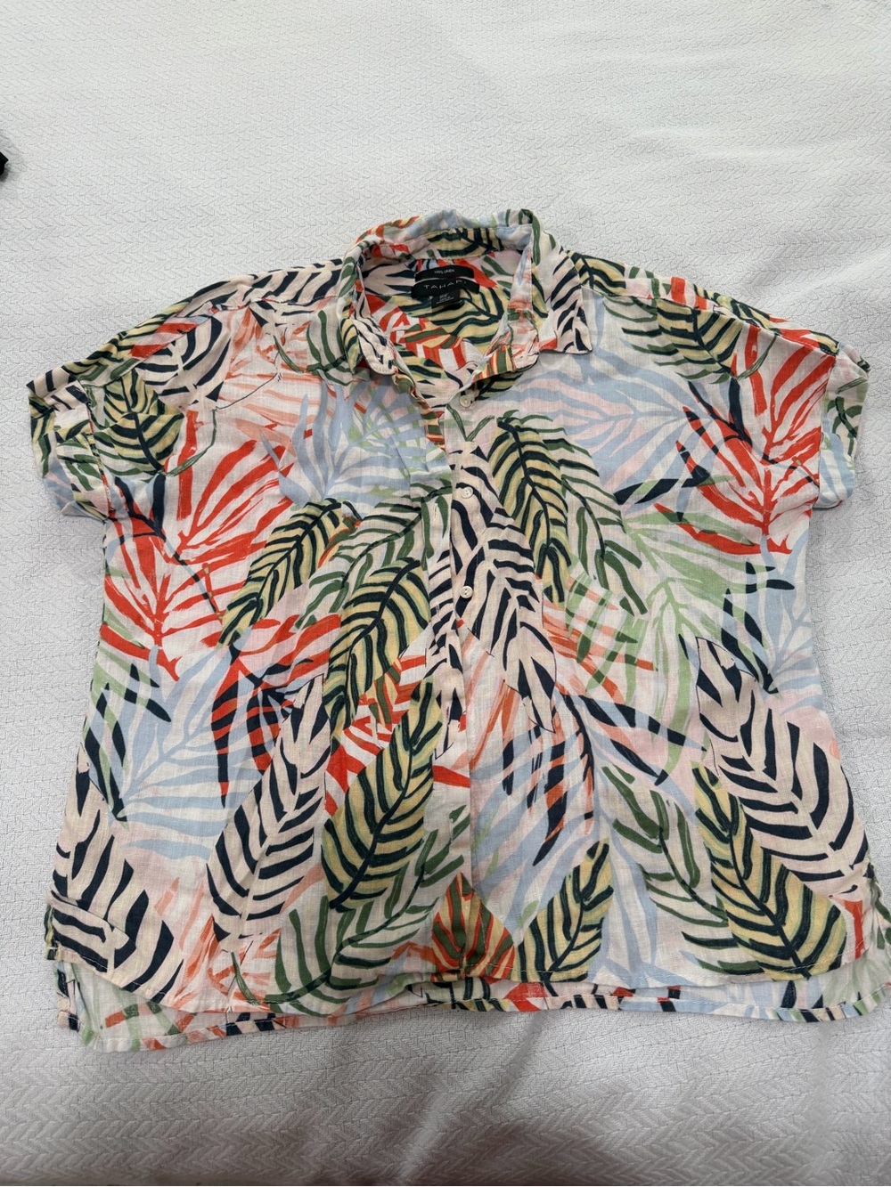 Tahari Multicolor Tropical Leaf Button-Down Shirt